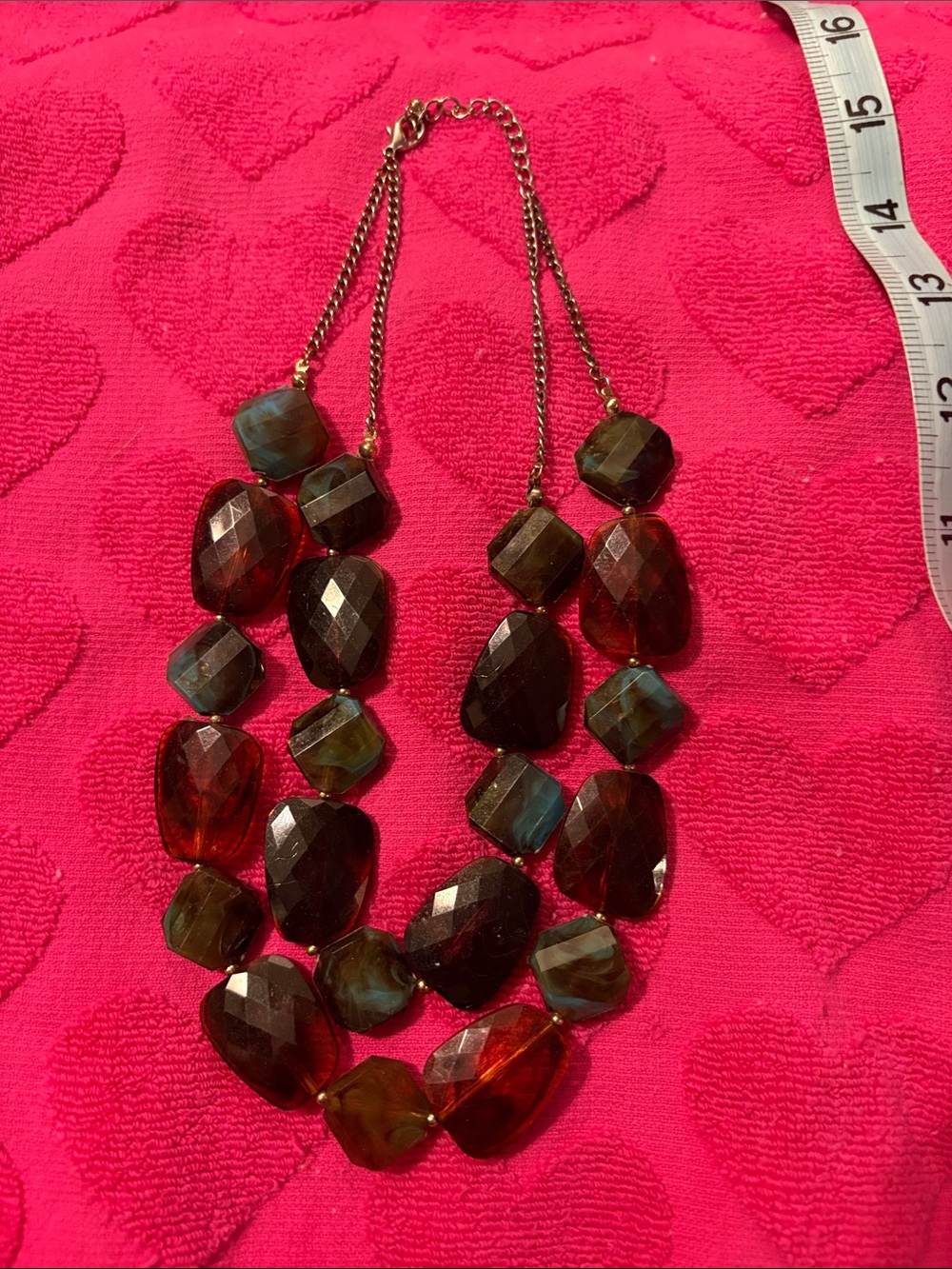 Multistrand Faceted Brown & Teal Statement Necklace plastic beads